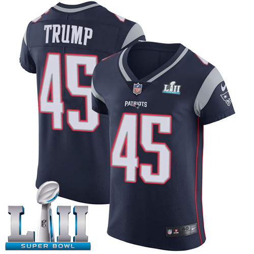 Nike Patriots #45 Donald Trump Navy Blue Team Color Super Bowl LII Men's Stitched NFL Vapor Untouchable Elite Jersey - Click Image to Close